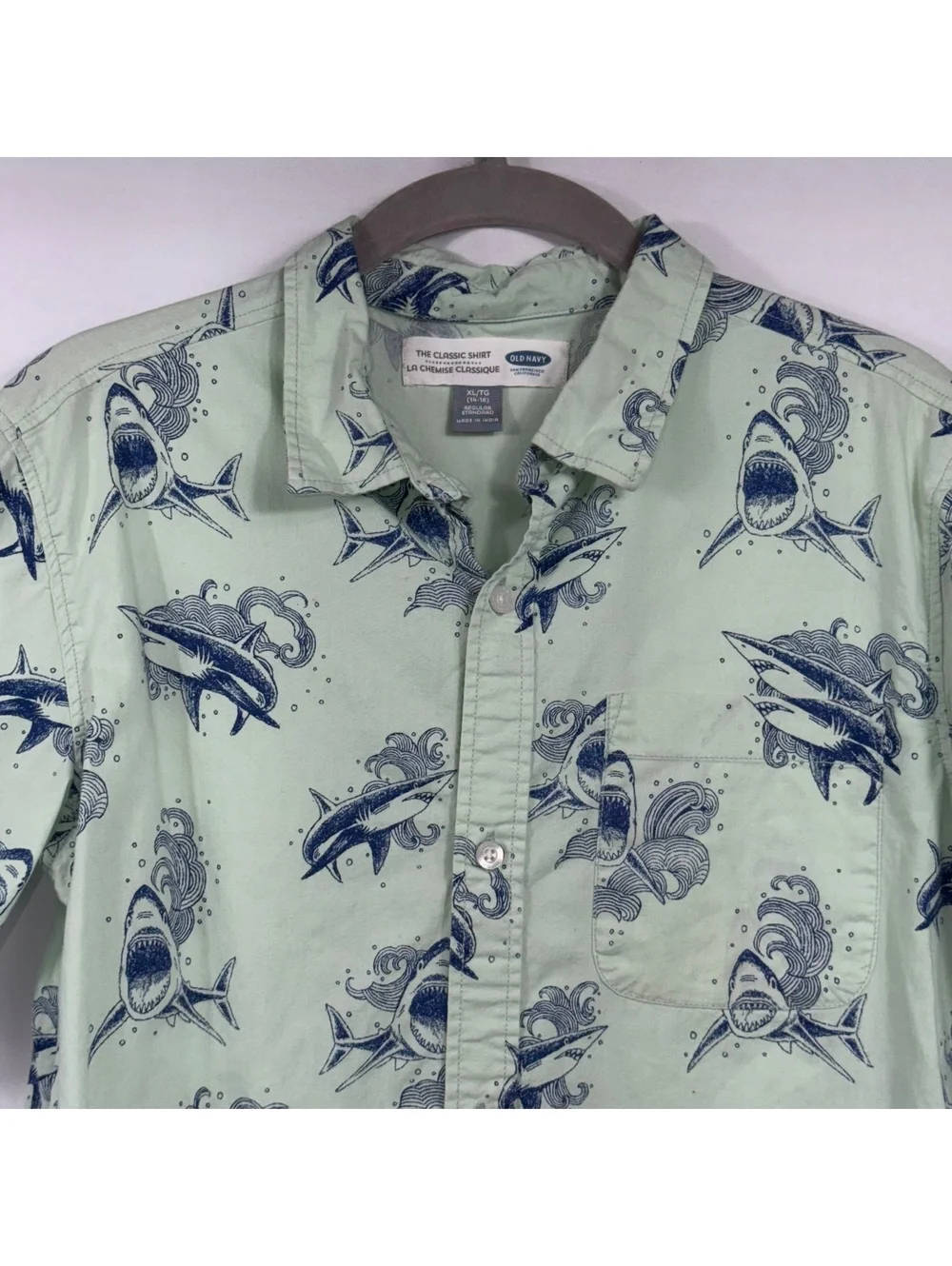 Old Navy Shark Print Classic Shirt Boys XL 14-16